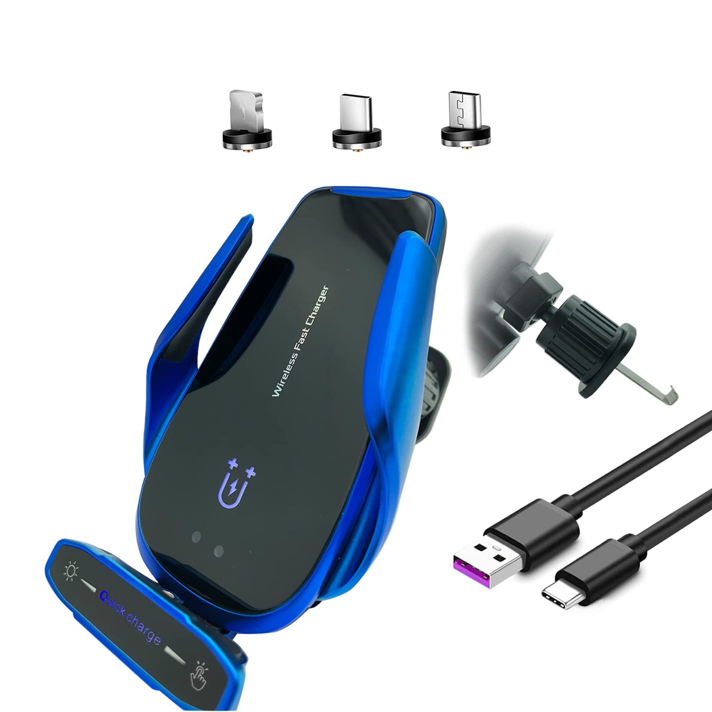 Car Charger MountSmart Sensor Air Vent Car Phone HolderAuto Clamping car Phone Mount Vent15W QI Fast Charging Car Phone Mountwith 3 Magnetic HeadFit Most Smart Phones